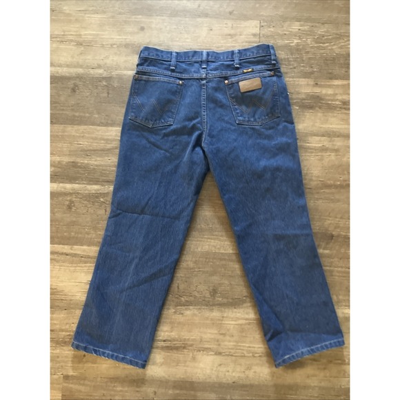 Wrangler Other - Wrangler 936PWD Cowboy Cut Slim Fit Jeans Denim Dark Hemmed Men's 33 X 27 Flaw